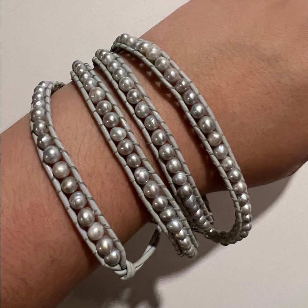 Victoria Emerson Grey Pearls on Grey Wrap Bracelet